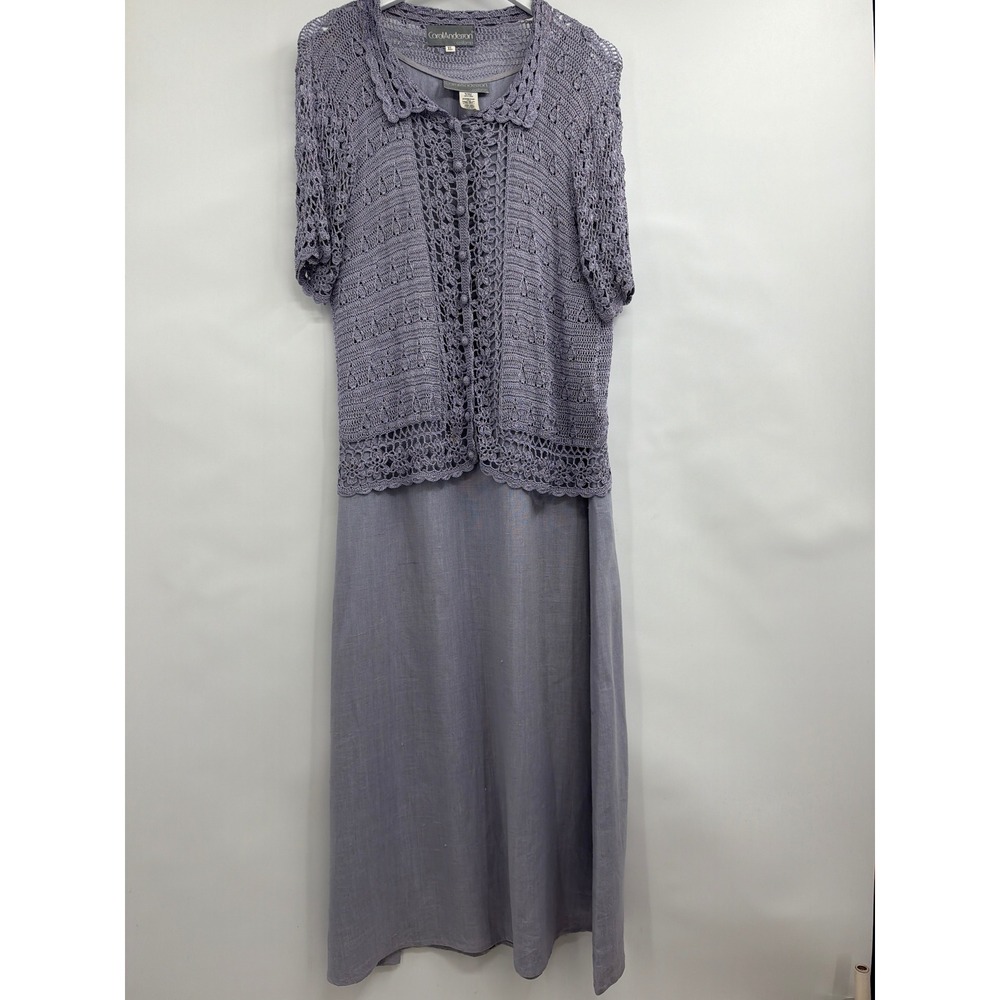 Carol Anderson California‎ Linen Maxi Dress & Crochet Cardigan Set Lavender XL